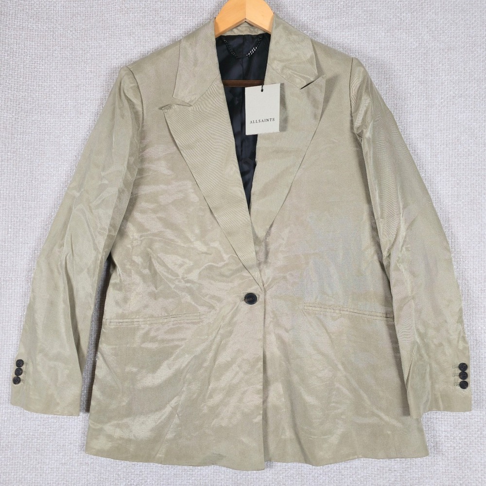 AllSaints Averie Ten Blazer Sage Green Tencel Oversized Jacket Size 6 NWT